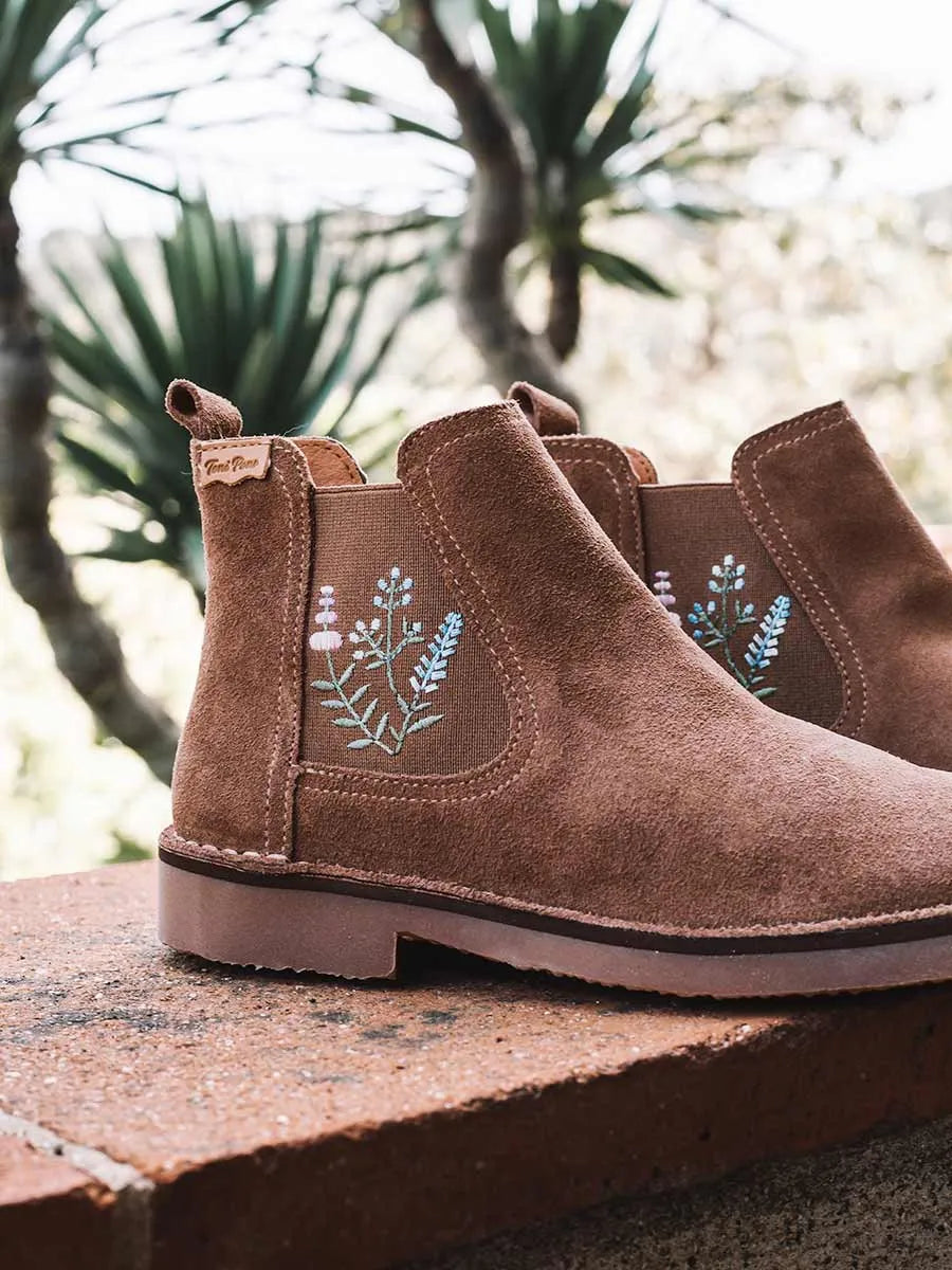 Botines mujer - Botín en serraje con bordados florales para mujer | BISBAL - Toni Pons