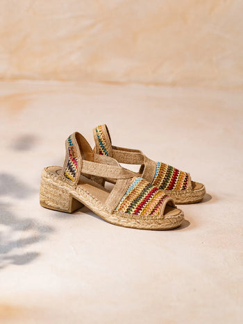 alpargatas mujer - Alpargata de mujer en rafia multicolor con tacón ancho | DELMI-MA - Toni Pons