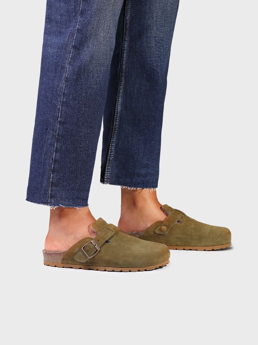 Sandalias mujer - Zueco en serraje con borrego para mujer | GINESTA - Toni Pons