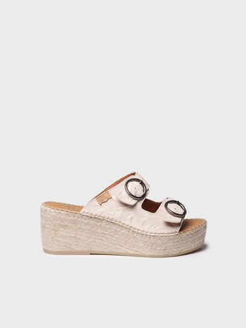 zapatillas mujer - Alpargata destalonada de mujer en piel con cuña de yute | IDOIA - Toni Pons