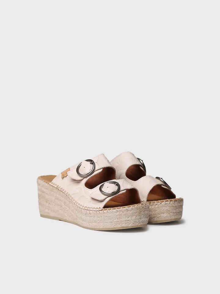 zapatillas mujer - Alpargata destalonada de mujer en piel con cuña de yute | IDOIA - Toni Pons