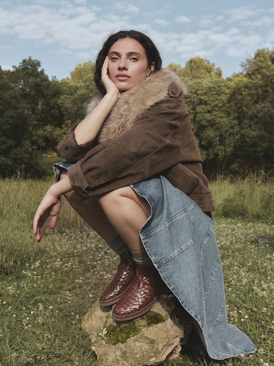 Chelsea boot en cuir tressé pour femme | ISA-BL
