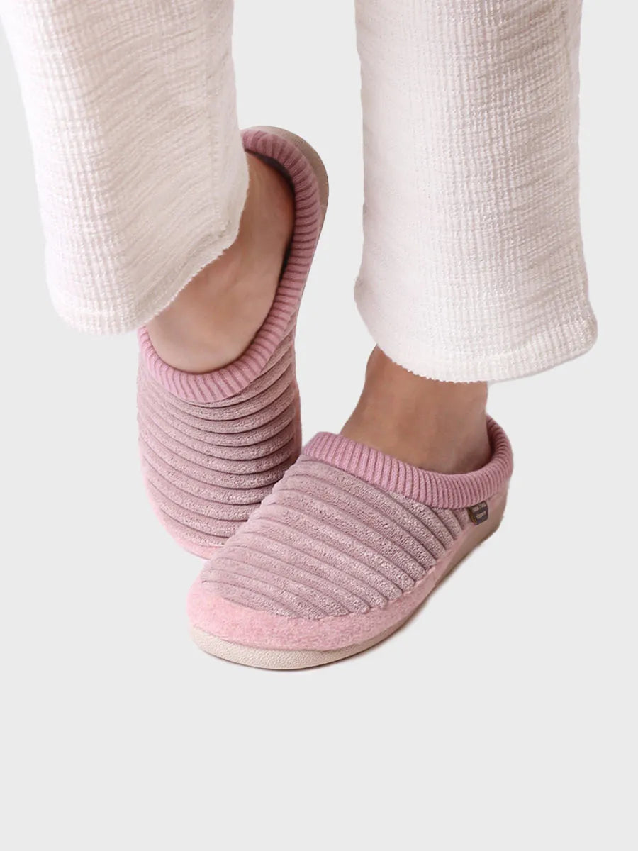 zapatillas de casa mujer - Zapatilla tipo zueco para mujer en fieltro y pelo sintético en Crudo | MALU-OD - Toni Pons