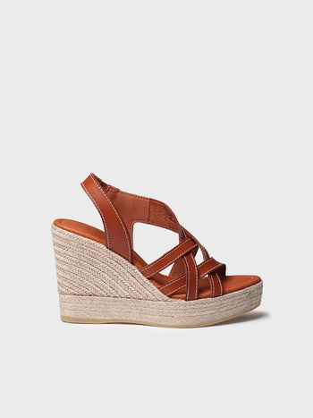 sandalias mujer - Alpargata abierta de mujer en piel con cuña y elásticos | OFELIA - Toni Pons