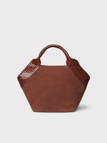 Bolso de mano en serraje con asas de piel trenzada | SARINA