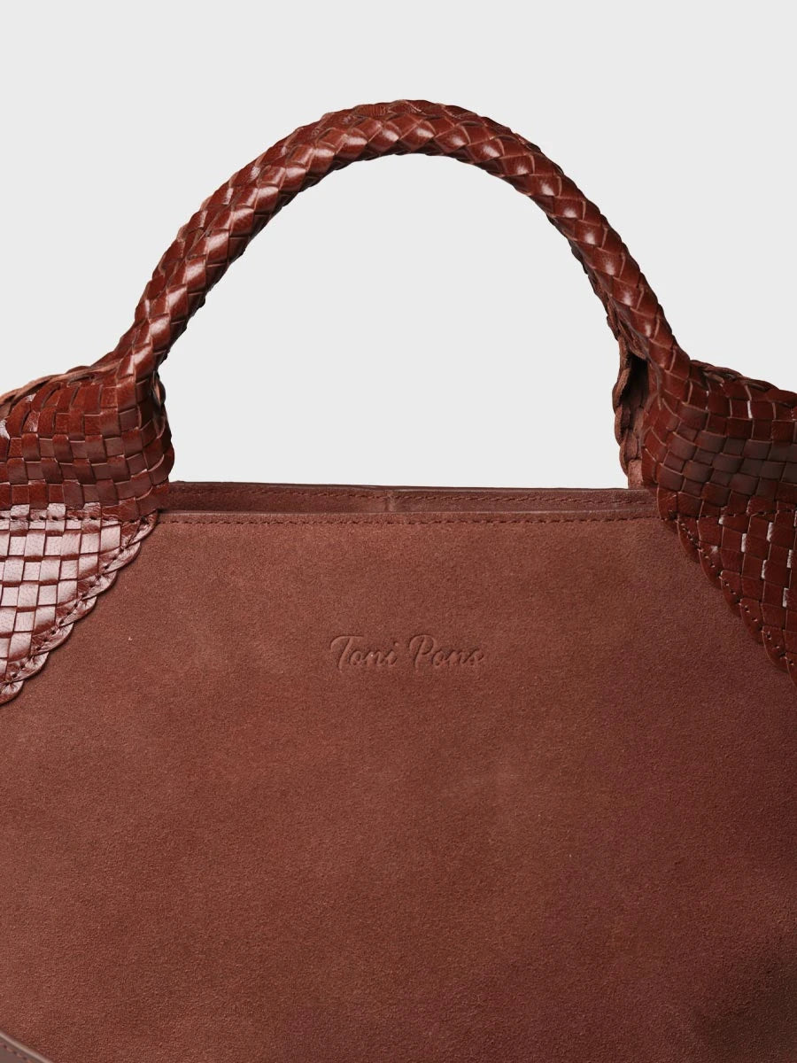 Bolso de mano en serraje con asas de piel trenzada | SARINA