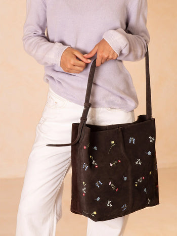 Tasche aus Veloursleder mit Blumenstickerei Kollektion Costa Brava | BASCARA