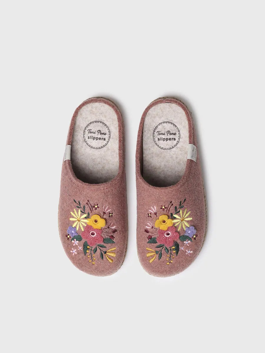 zapatillas de casa mujer - Slippers para mujer en fieltro con flores | DELI-EF  - Toni Pons  