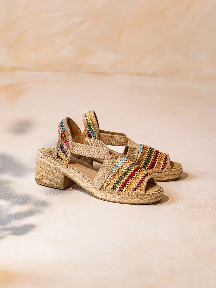 alpargatas mujer - Alpargata de mujer en rafia multicolor con tacón ancho | DELMI-MA  - Toni Pons  