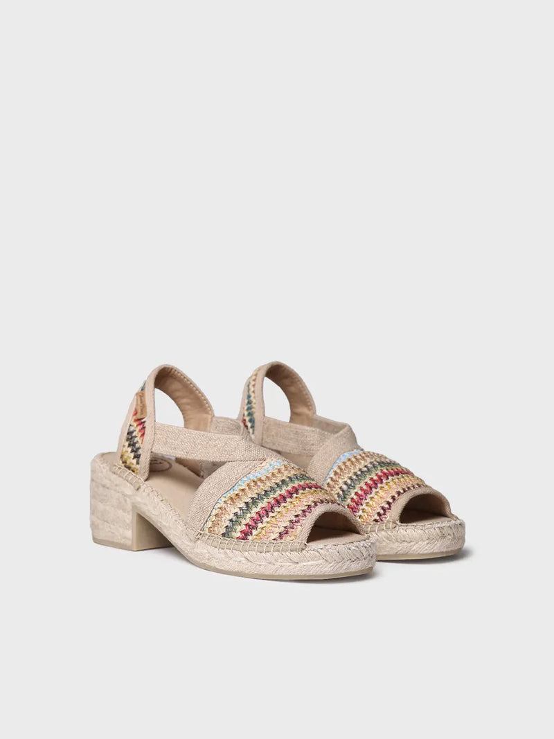 alpargatas mujer - Alpargata de mujer en rafia multicolor con tacón ancho | DELMI-MA  - Toni Pons  