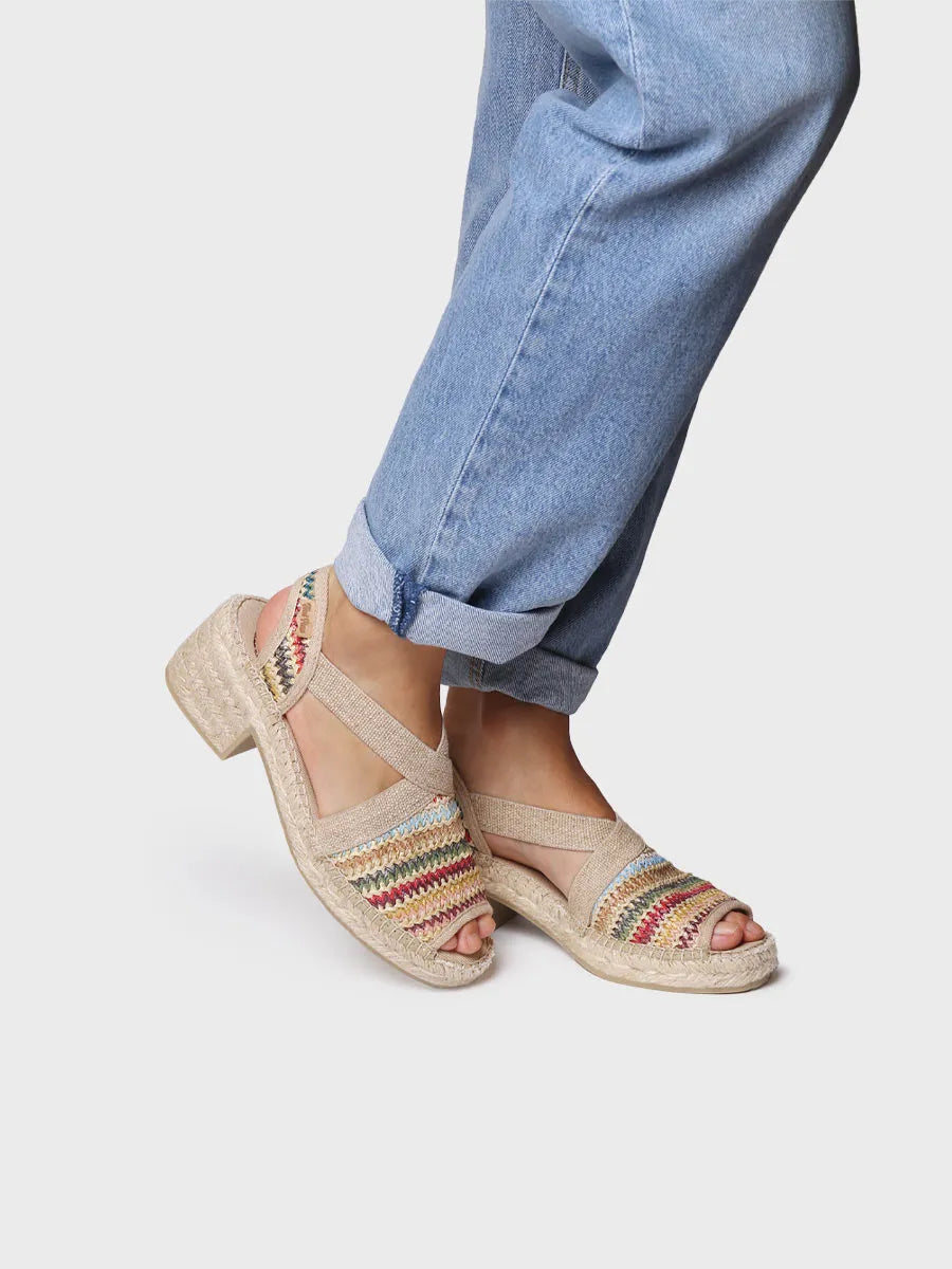 alpargatas mujer - Alpargata de mujer en rafia multicolor con tacón ancho | DELMI-MA  - Toni Pons  