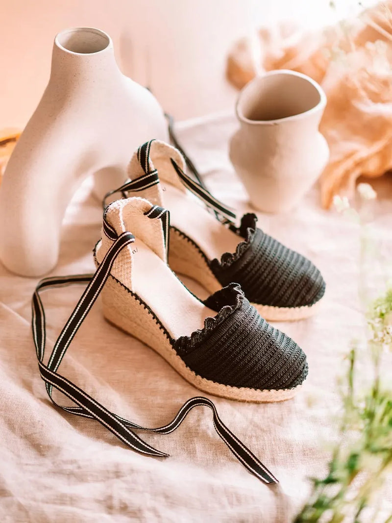 Alpargatas mujer - Alpargata de punto de cuña con cintas para mujer | GALARINA  - Toni Pons  