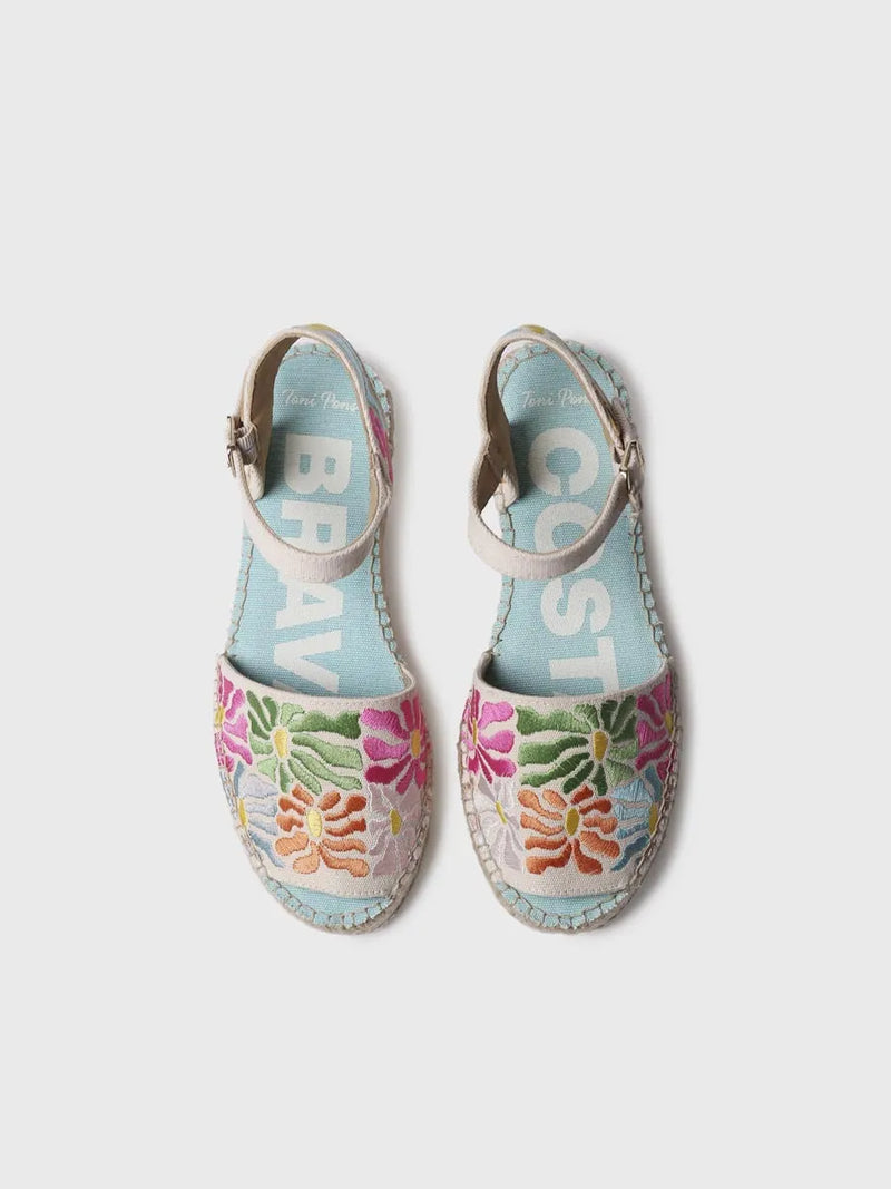 alpargatas mujer - Sandalia plana de mujer con bordado multicolor | GARBET  - Toni Pons  