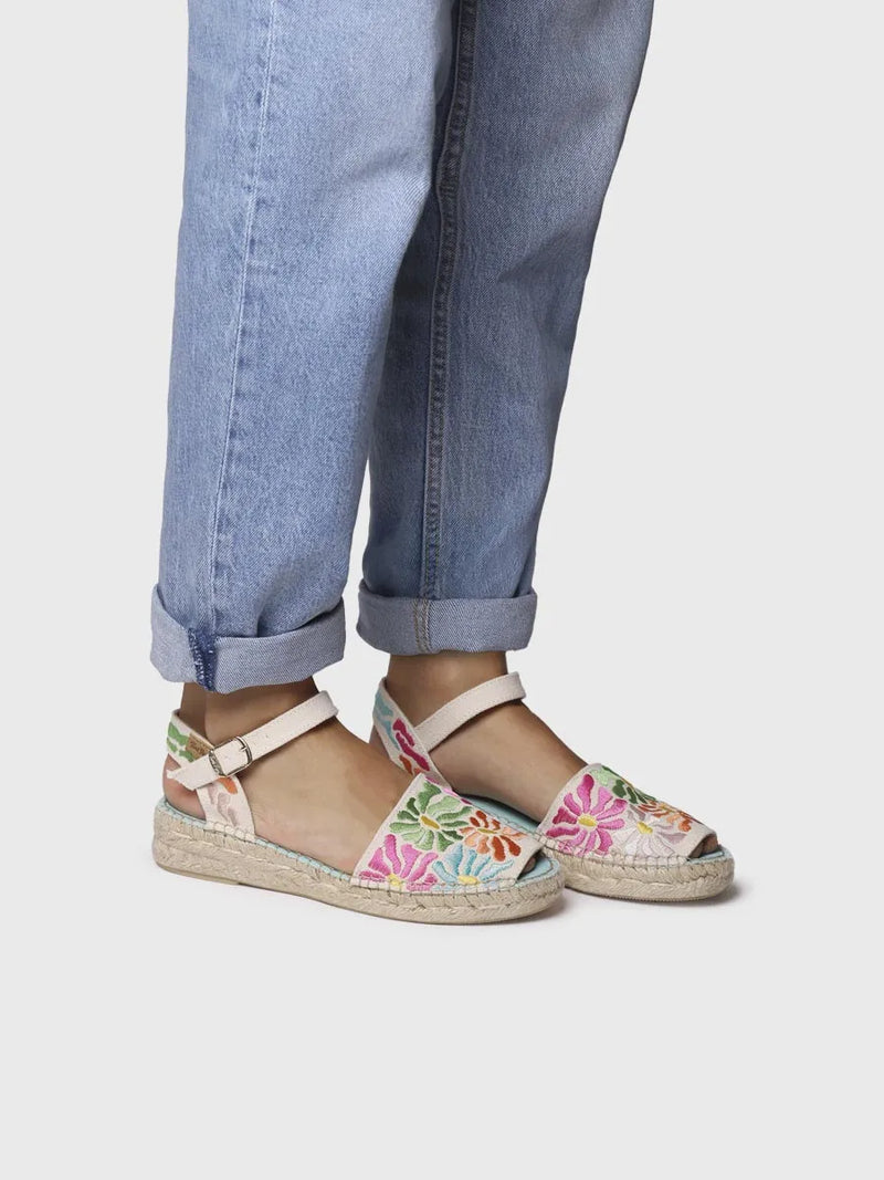 alpargatas mujer - Sandalia plana de mujer con bordado multicolor | GARBET  - Toni Pons  