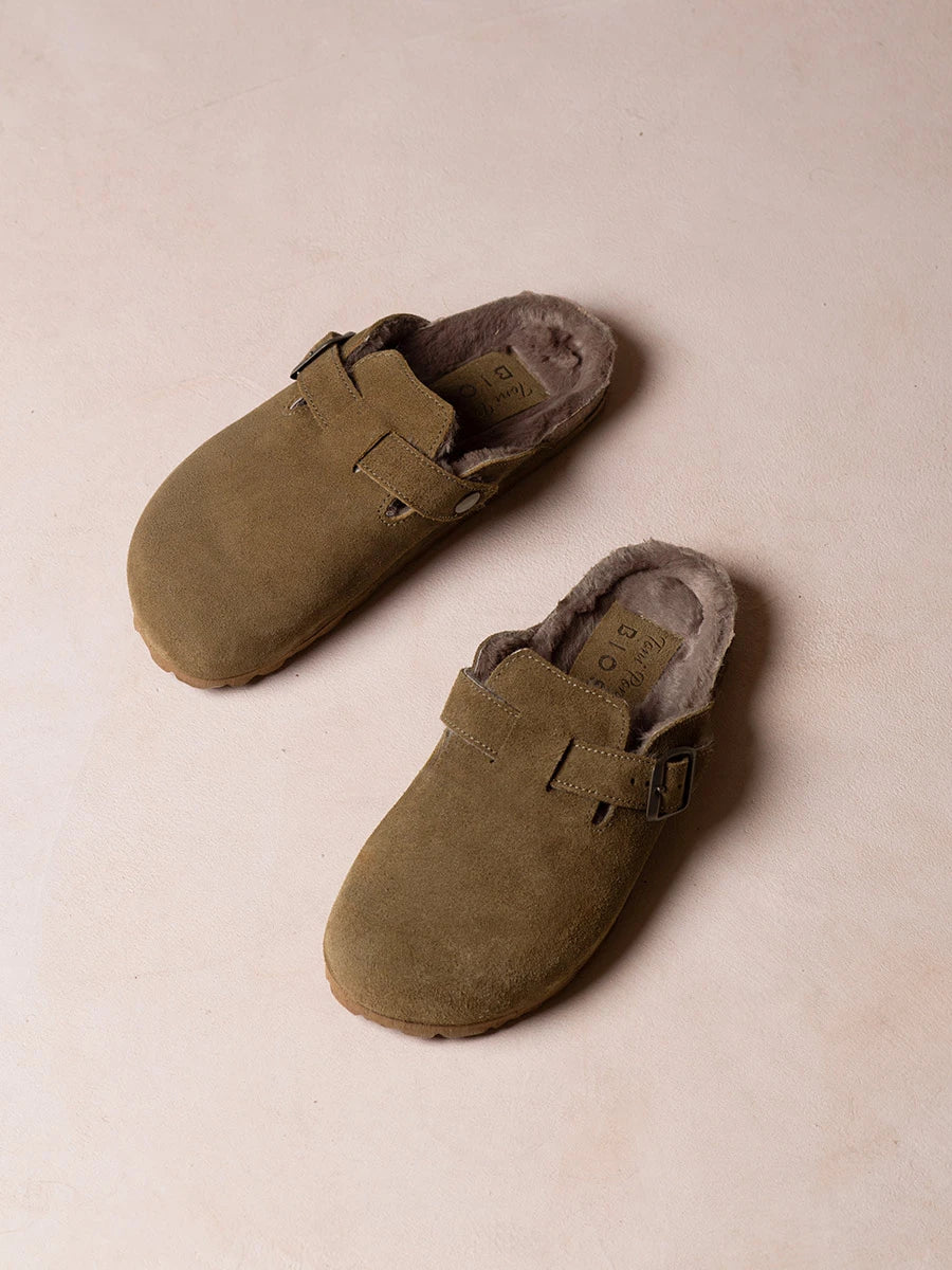 Clog aus Veloursleder mit Lammfell für Damen | GINESTA