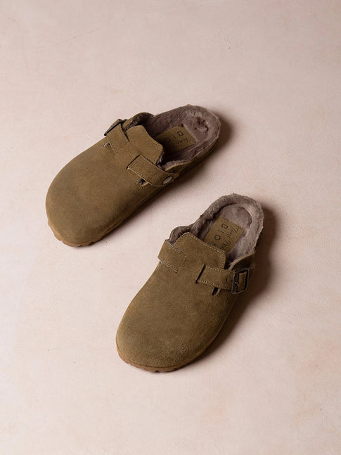 Clog aus Veloursleder mit Lammfell für Damen | GINESTA