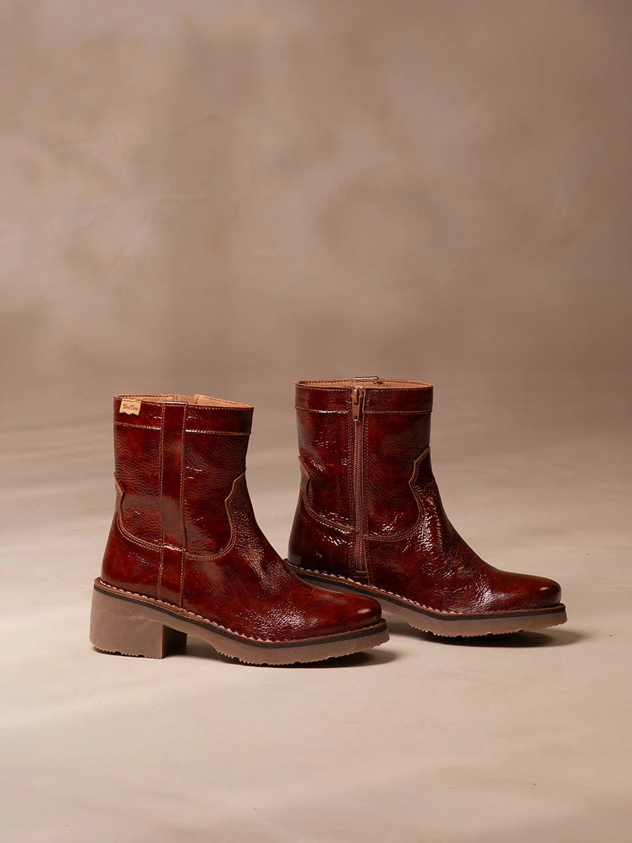 Damen Stiefeletten aus Lackleder mit seitlichem Reißverschluss