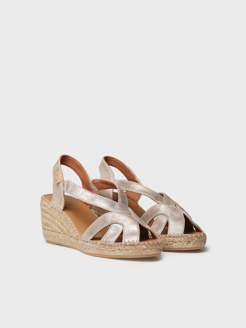 zapatillas mujer - Alpargata de mujer en piel metalizada con cuña y elásticos | LUCIA-AS  - Toni Pons  