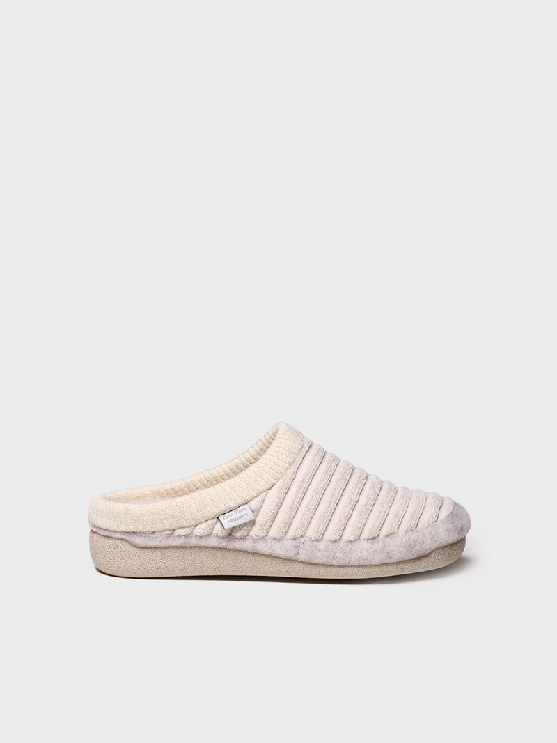 zapatillas de casa mujer - Zapatilla tipo zueco para mujer en fieltro y pelo sintético en Crudo | MALU-OD  - Toni Pons  