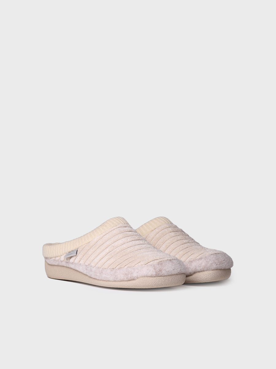 zapatillas de casa mujer - Zapatilla tipo zueco para mujer en fieltro y pelo sintético en Crudo | MALU-OD  - Toni Pons  