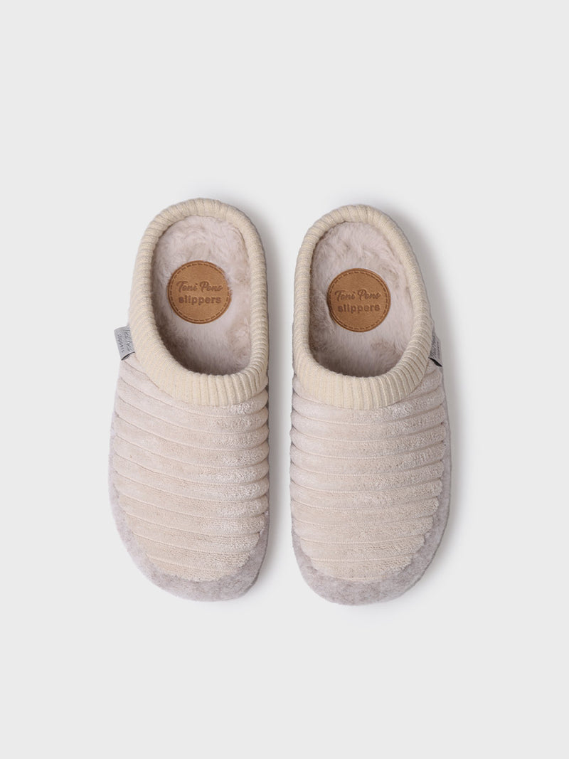 zapatillas de casa mujer - Zapatilla tipo zueco para mujer en fieltro y pelo sintético en Crudo | MALU-OD  - Toni Pons  