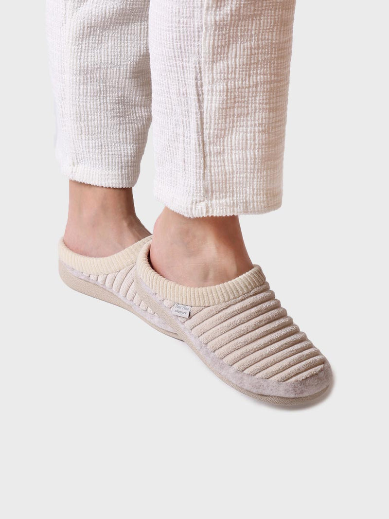 zapatillas de casa mujer - Zapatilla tipo zueco para mujer en fieltro y pelo sintético en Crudo | MALU-OD  - Toni Pons  