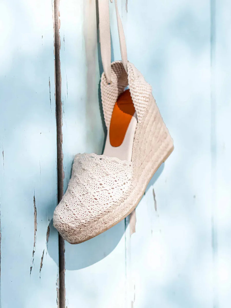 zapatillas mujer - Alpargatas de cuña alta con cintas en color Crudo | MARTINA  - Toni Pons  