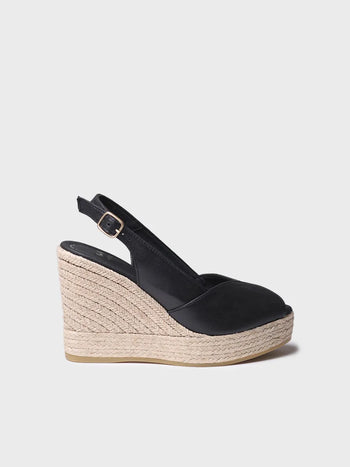 alpargatas mujer - Alpargata peep toe alta de mujer en piel con cuña | OPRAH  - Toni Pons  