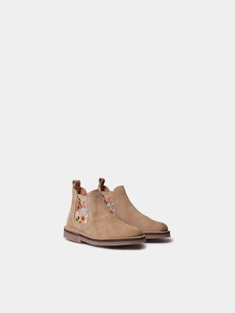 Botines infantil - Botín infantil de serraje con bordados florales | PUBOL  - Toni Pons  