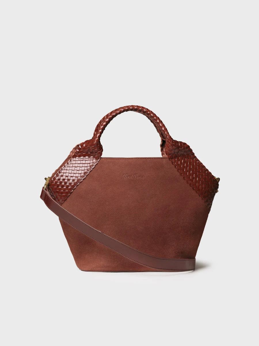 Bolso de mano en serraje con asas de piel trenzada | SARINA