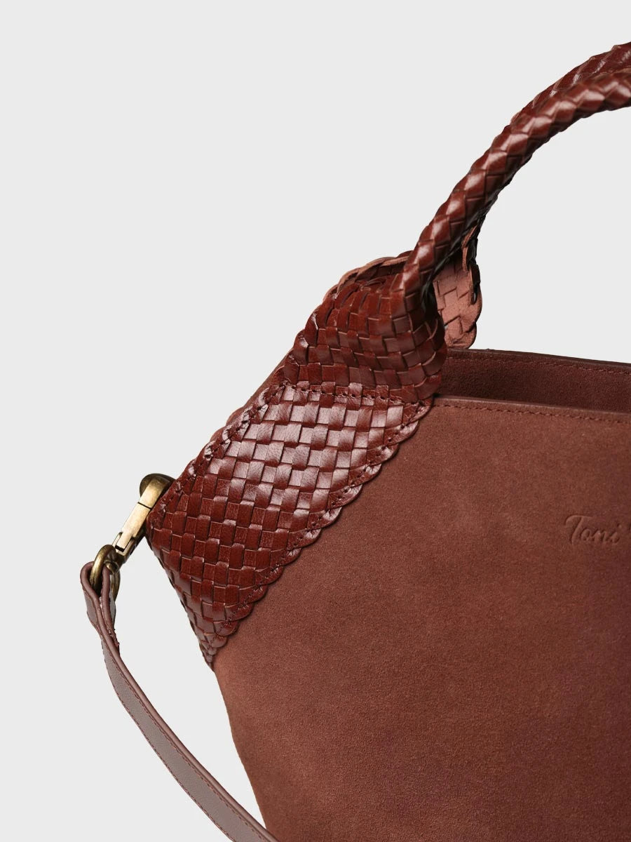 Bolso de mano en serraje con asas de piel trenzada | SARINA