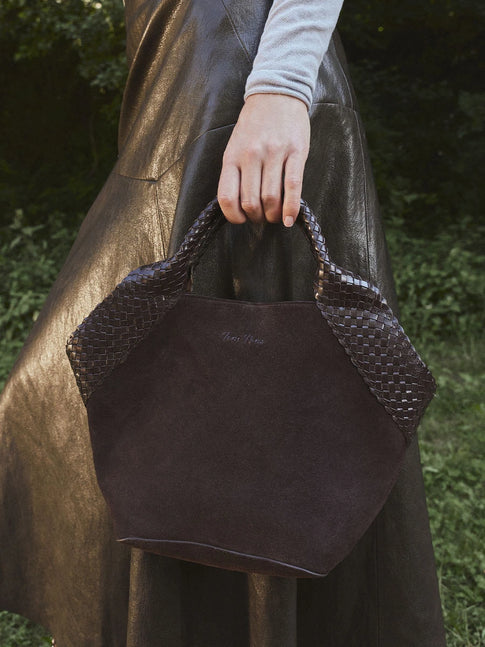 Sac à main en daim avec poignées en cuir tressé | SARINA