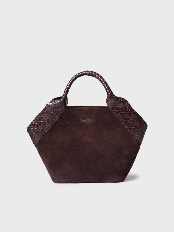 Complementos - Bolso de mano en serraje con asas de piel trenzada | SARINA  - Toni Pons  
