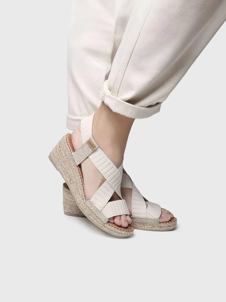 alpargatas mujer - Sandalia de cuña con tiras elásticas en color Crudo | TURA-TR  - Toni Pons  