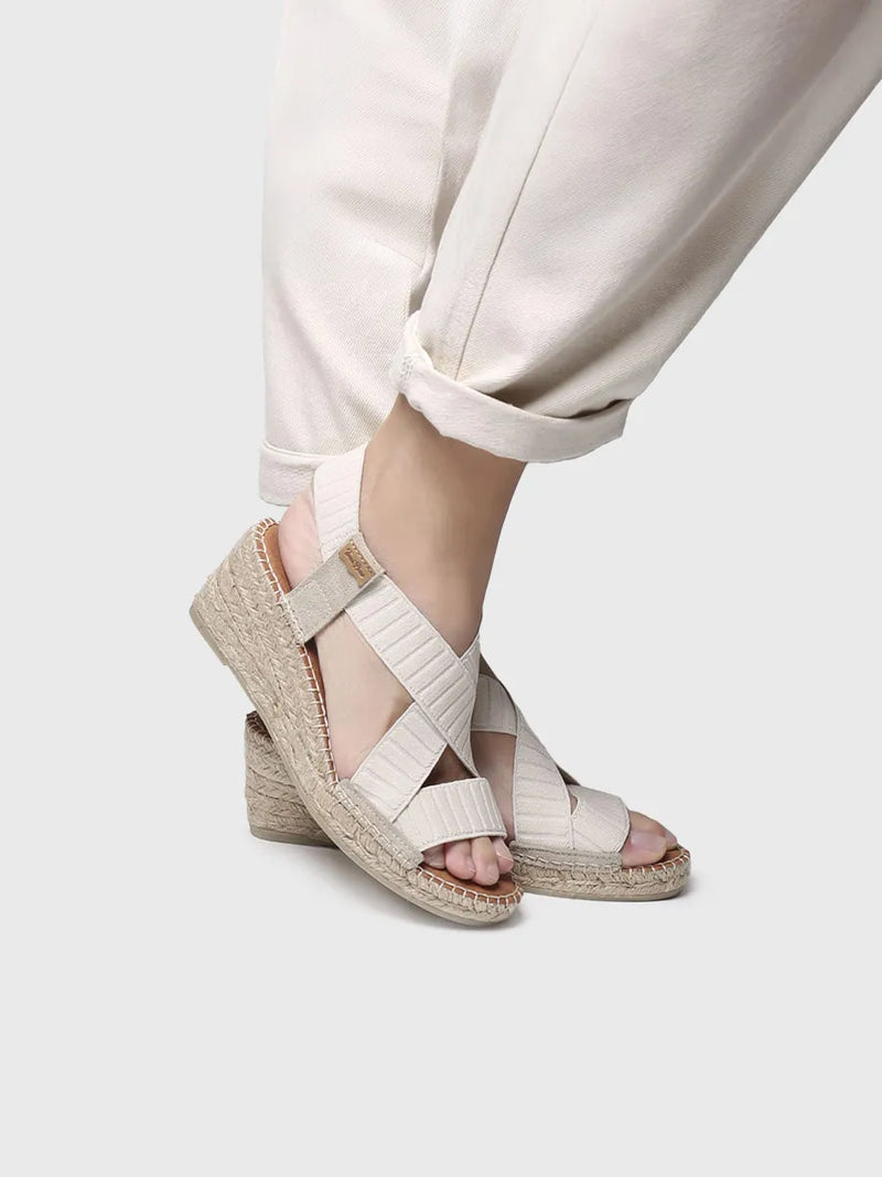 alpargatas mujer - Sandalia de cuña con tiras elásticas en color Crudo | TURA-TR  - Toni Pons  