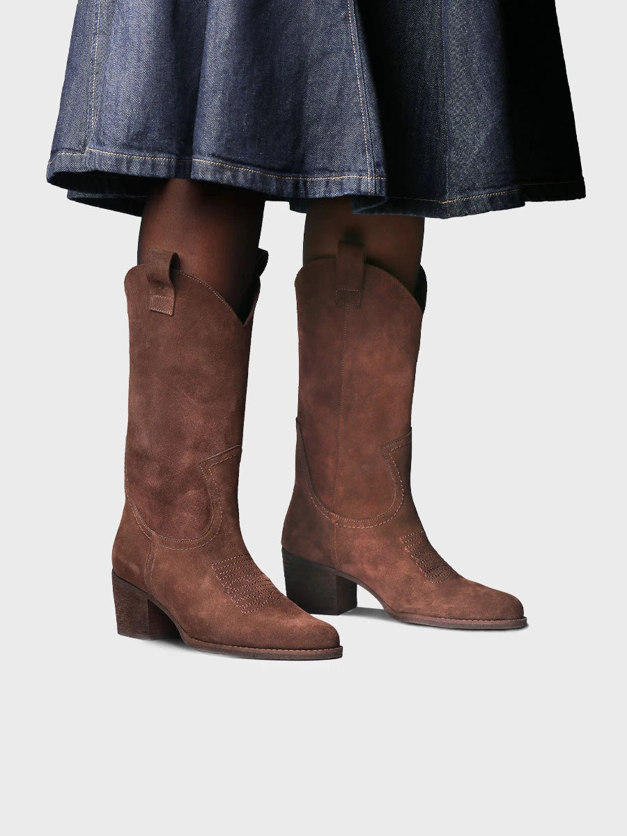 Botines mujer - Bota cowboy alta en serraje para mujer | VITORIA  - Toni Pons  